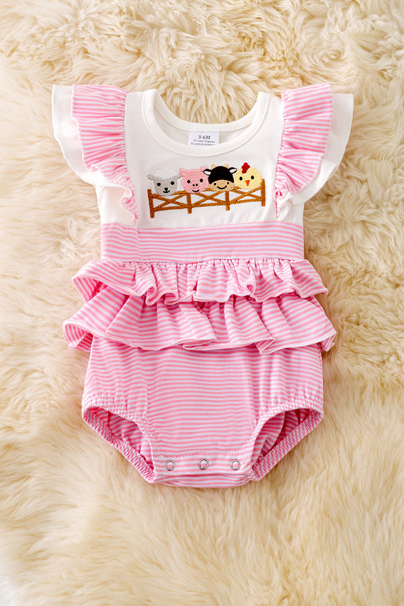Farm animal embroidered baby onesie with ruffle. RPG50350