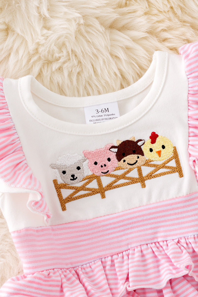 Farm animal embroidered baby onesie with ruffle. RPG50350