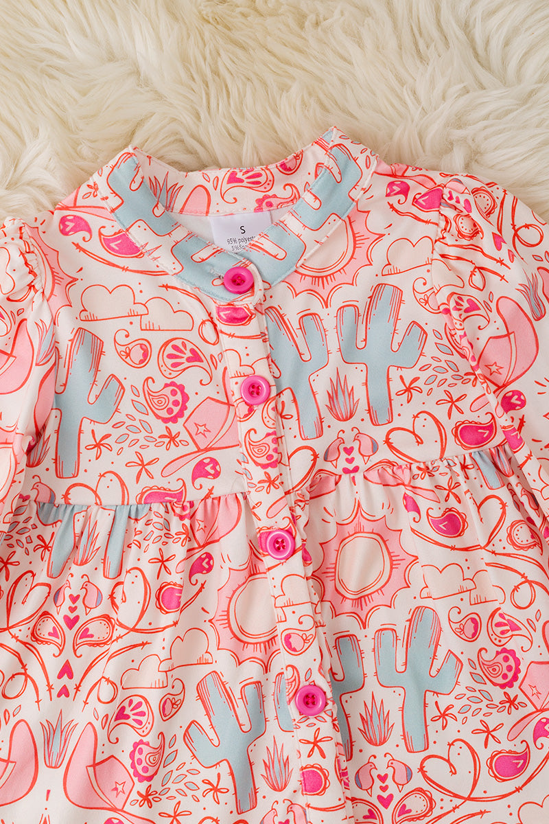 Dessert cactus long sleeve girls button up dress.