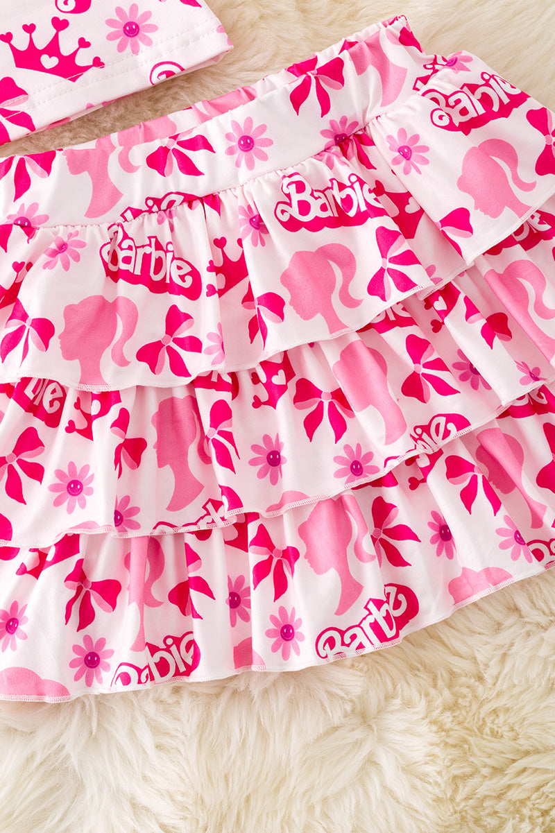 Pink top & skort with 3 layer ruffle hem. OFG50886