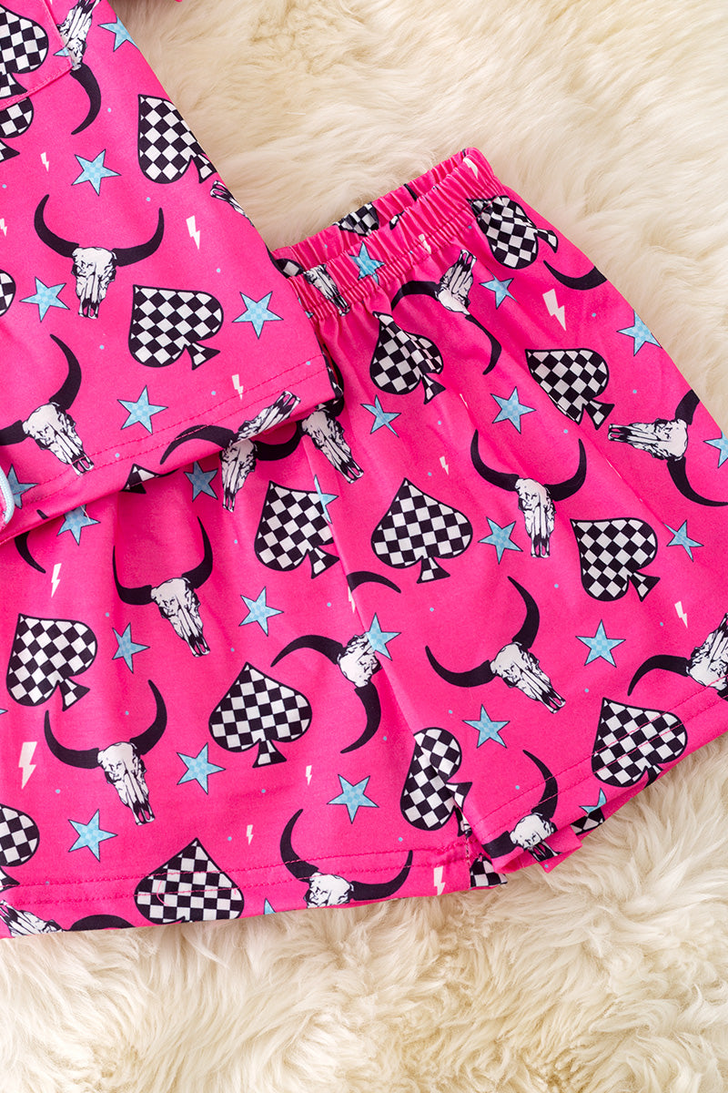 Girls fuchsia bull skull girls pajamas. PJG50172