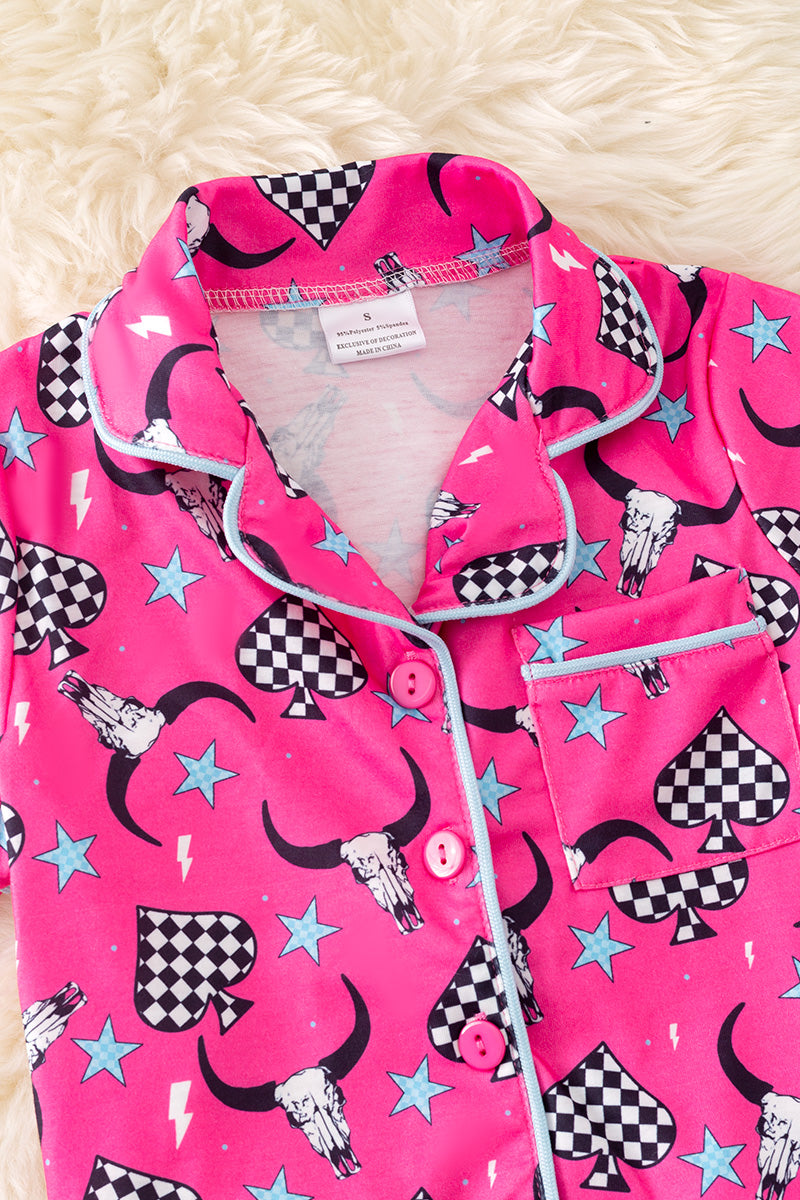 Girls fuchsia bull skull girls pajamas. PJG50172