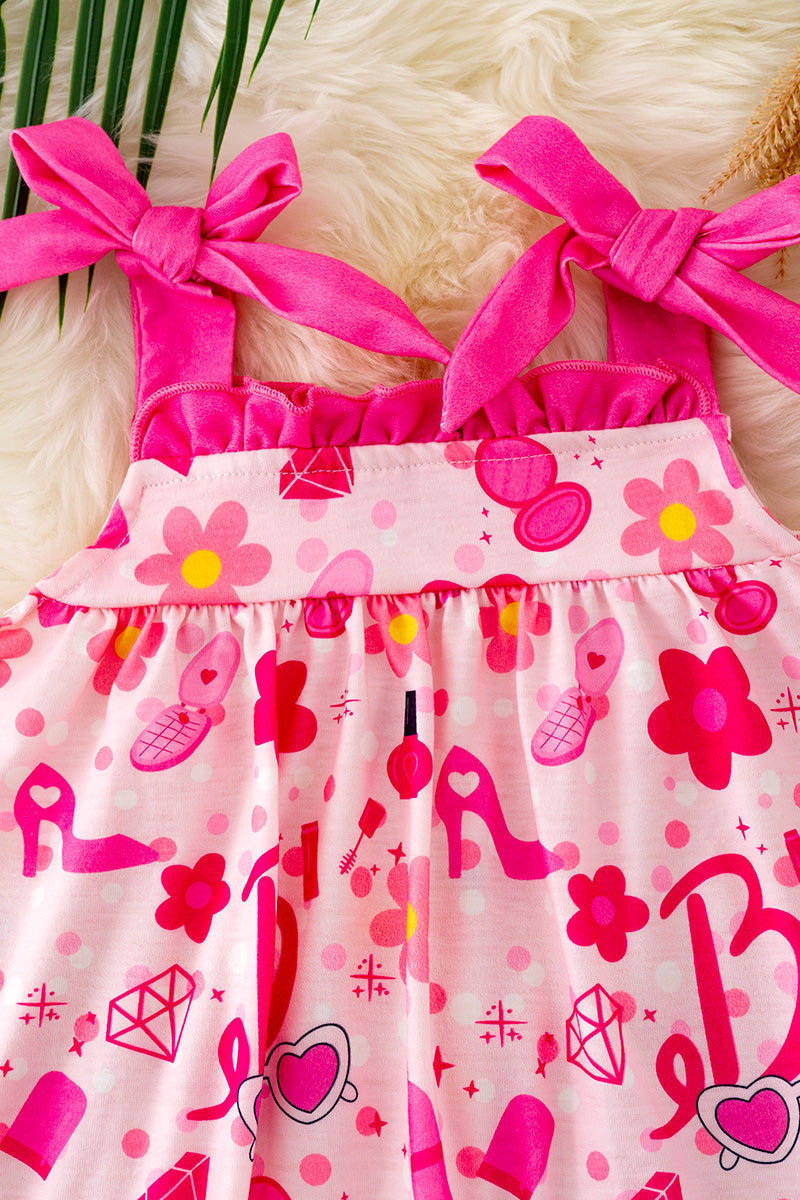 Pink Dolly Print Dress w/ Pink Ruffle Trim