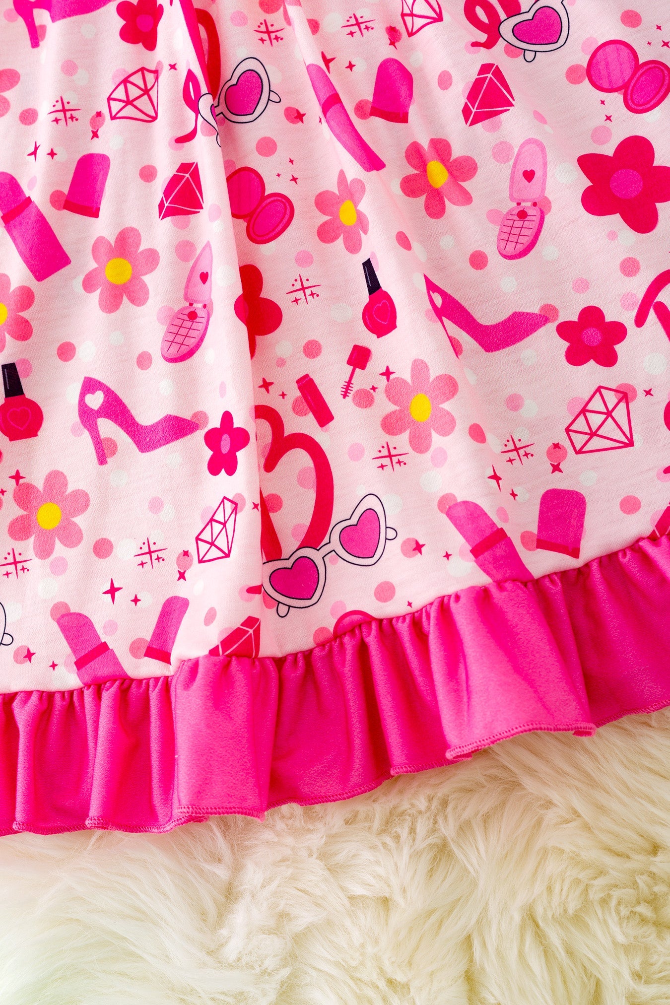 Pink Dolly Print Dress w/ Pink Ruffle Trim