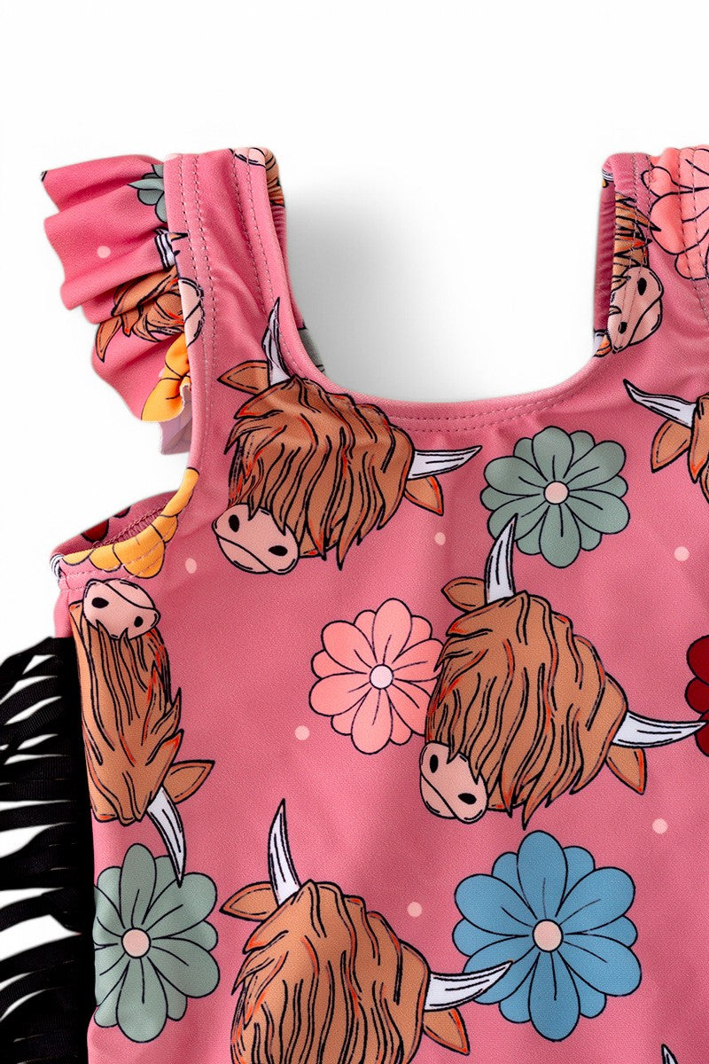 Highland cow & floral girl swimsuit.