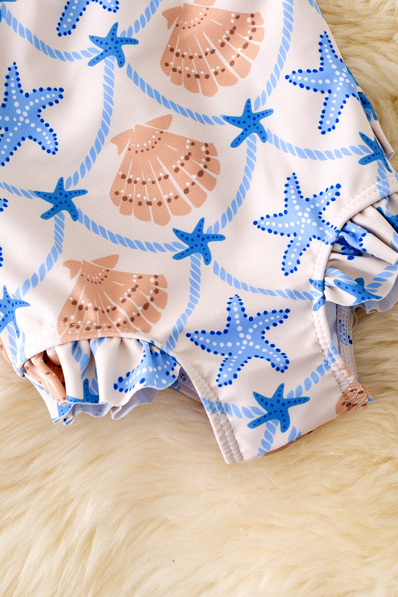 Seashells & sea star printed baby swimsuit. SWG50172