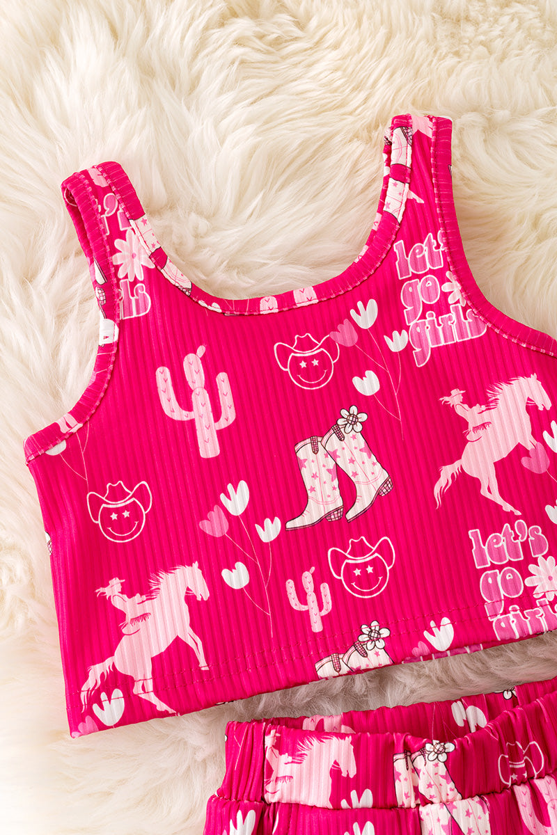 Fuchsia cowgirl printed 2 piece set. OFG50831