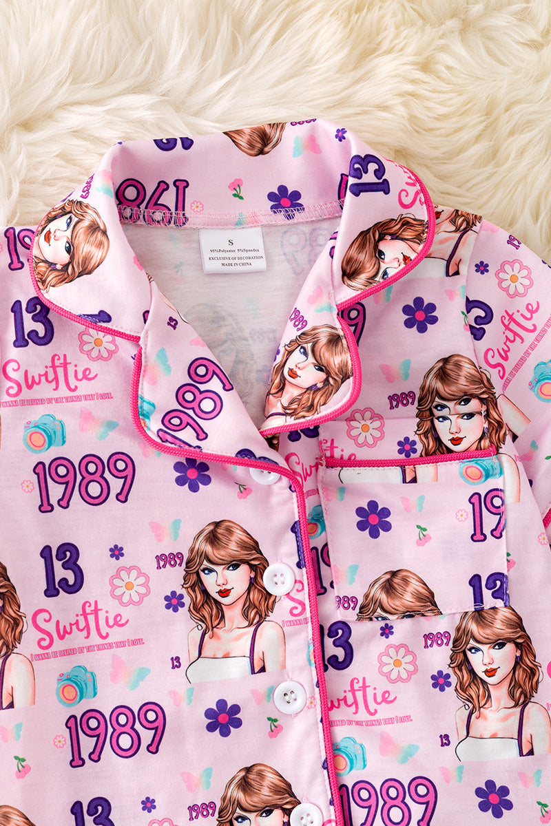 Cute pink button up pajama short set. PJG50105