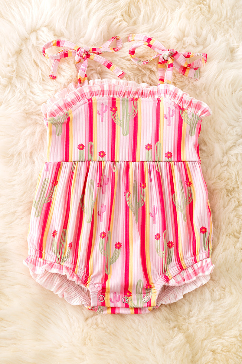 Multi-Color stripe and cactus printed baby romper. RPG50740