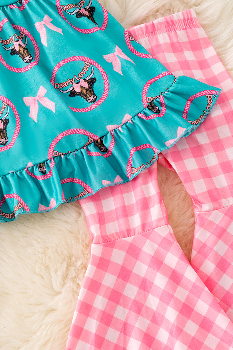 "Dearly Loved" Girls western tunic & gingham bell bottoms. OFG50616
