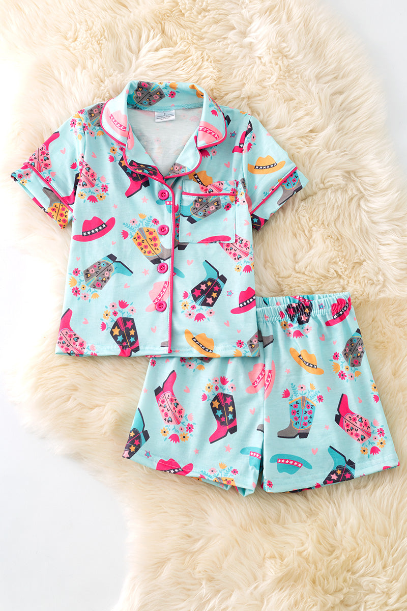 GIRLS - LT. blue cowgirl/Western printed girls pajamas. PJG50131