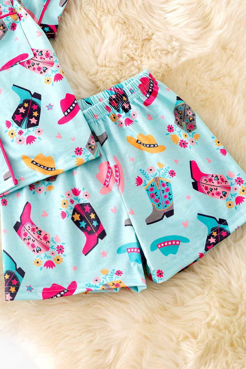 GIRLS - LT. blue cowgirl/Western printed girls pajamas. PJG50131