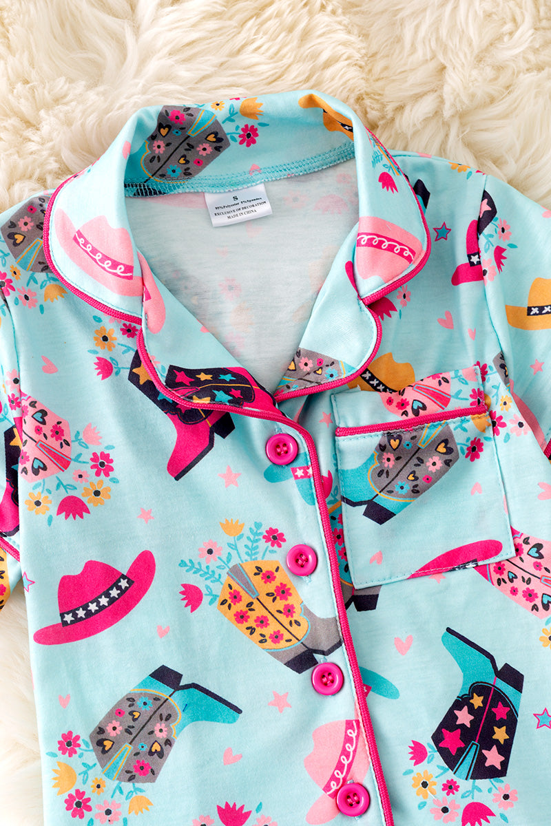 GIRLS - LT. blue cowgirl/Western printed girls pajamas. PJG50131