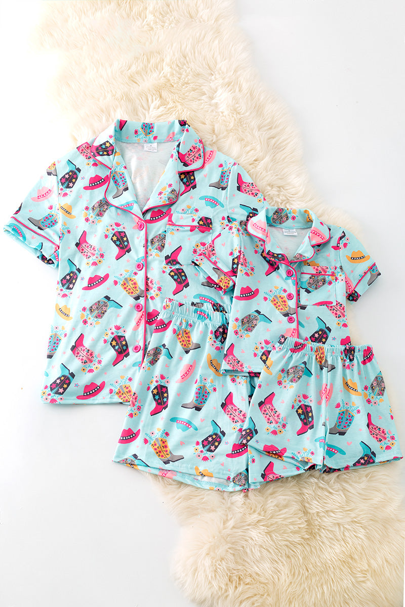 GIRLS - LT. blue cowgirl/Western printed girls pajamas. PJG50131