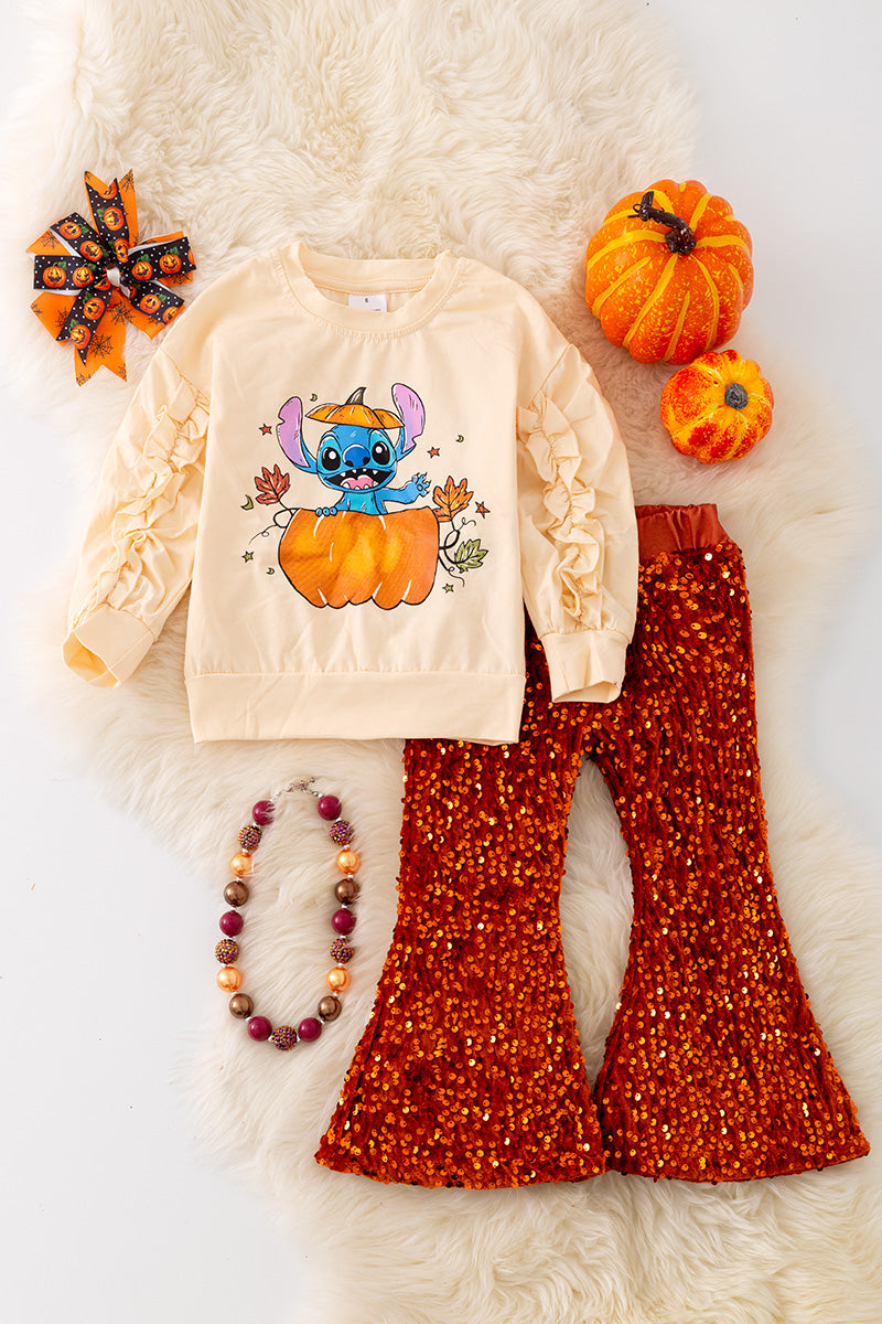 Fall Character printed long sleeve top & sequins bottoms.