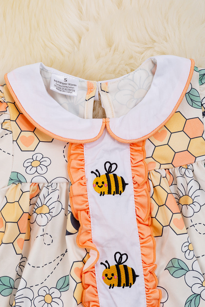 Bee print & embroidered dress