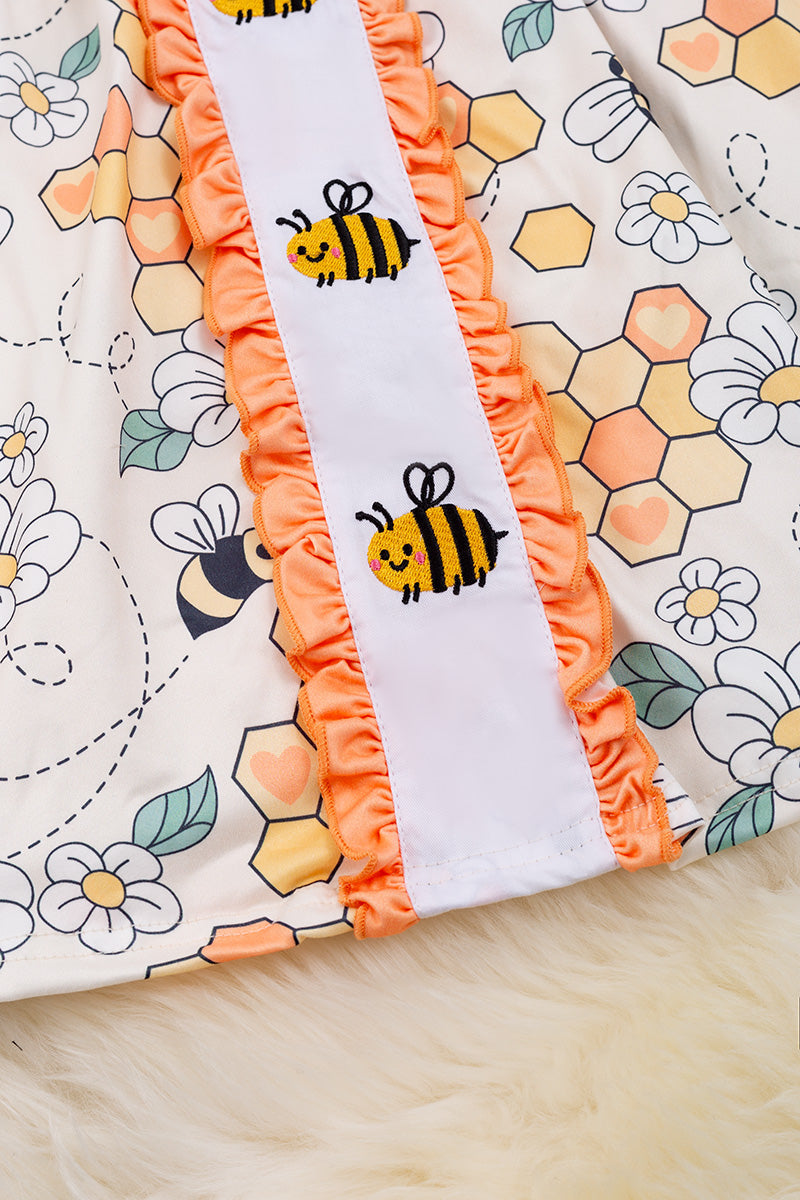 Bee print & embroidered dress
