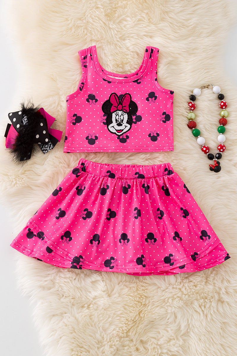 Fuchsia cartoon character printed girls 2 piece set. OFG50914
