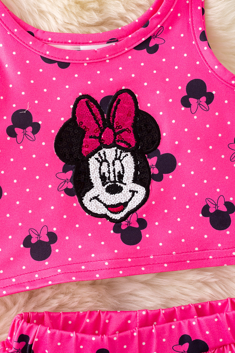 Fuchsia cartoon character printed girls 2 piece set. OFG50914