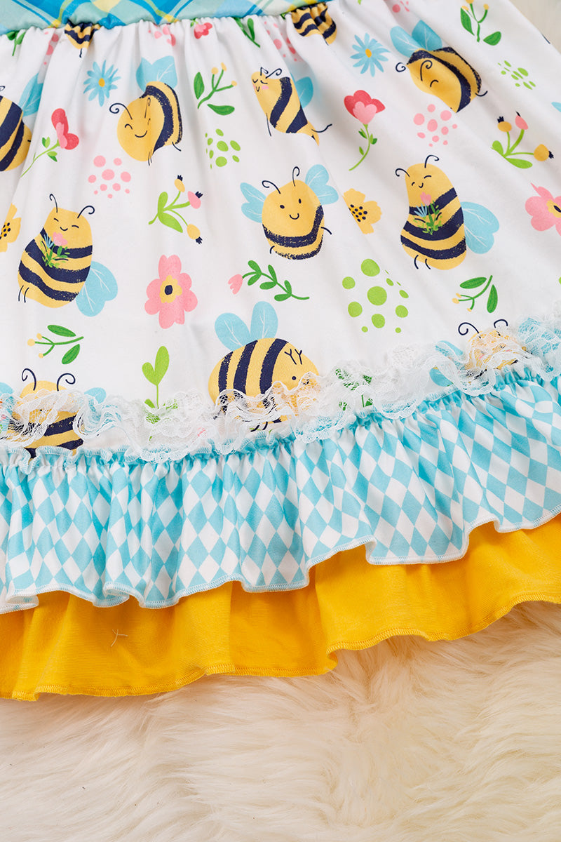 Summer bee printed dress w/ ruffles