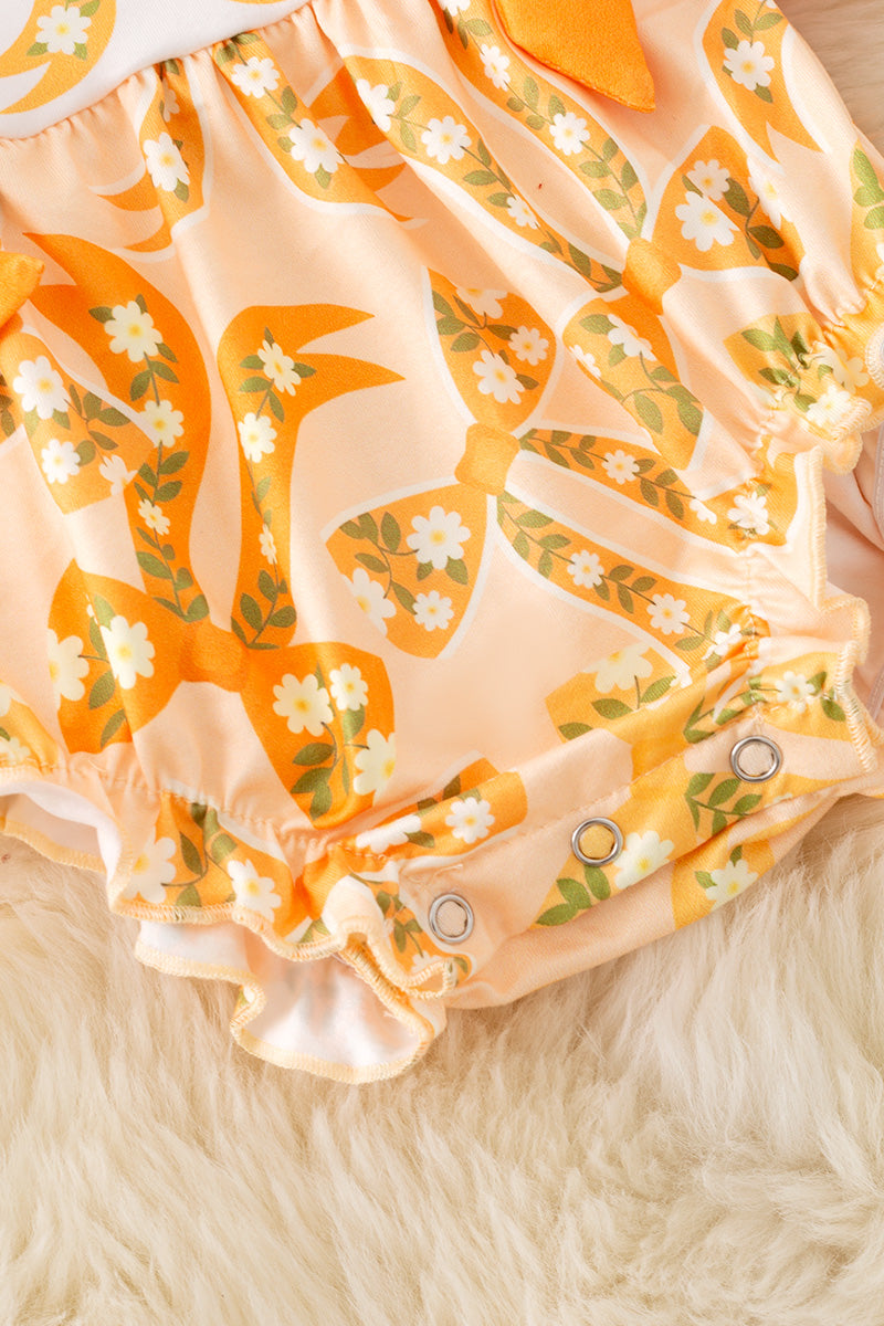 Yellow coquette bow printed girls baby romper. RPG51306