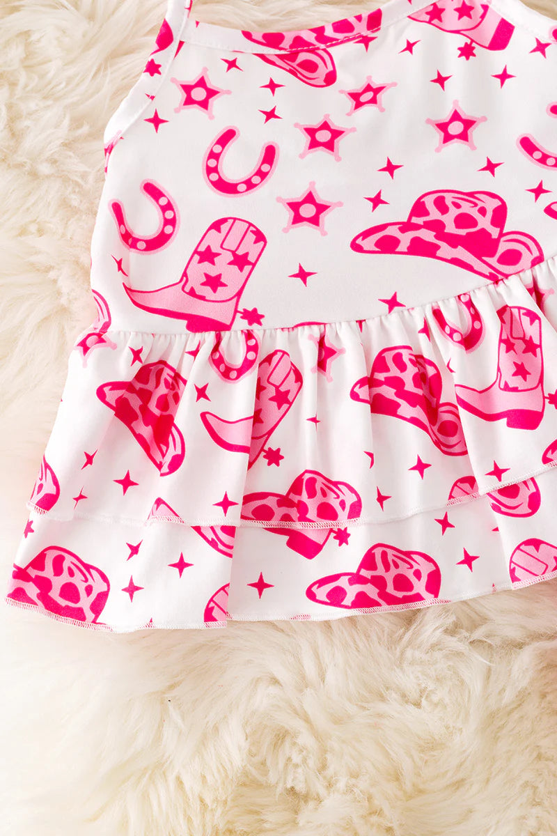 Horseshoe Printed Girls Halter Top and Fuchsia Bell Bottoms. OFG50830