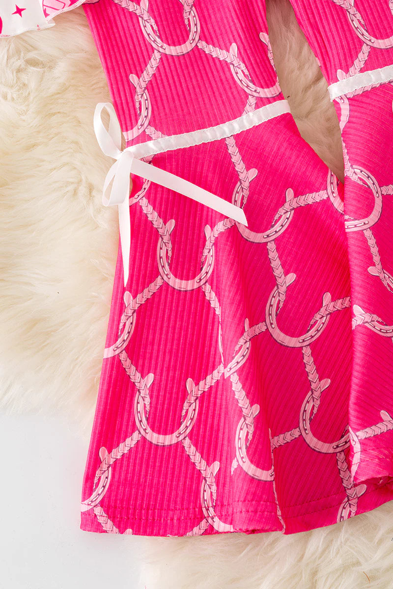 Horseshoe Printed Girls Halter Top and Fuchsia Bell Bottoms. OFG50830