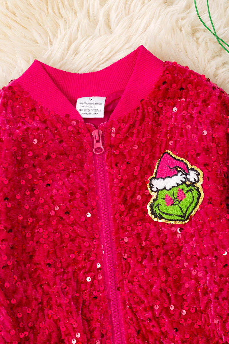Fuchsia Christmas character sequins jacket.