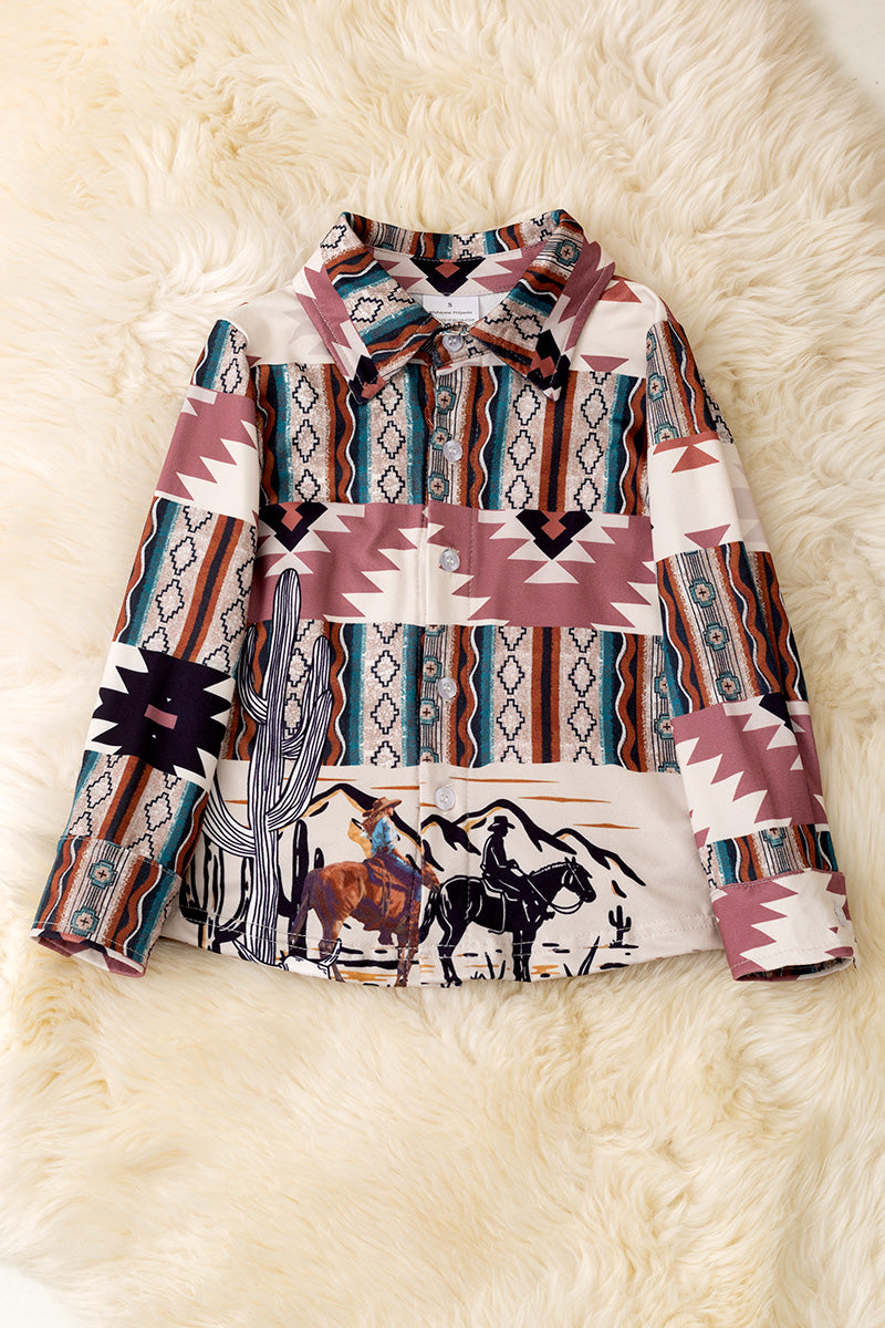 Unisex aztec printer long sleeve shirt. (WESTERN)