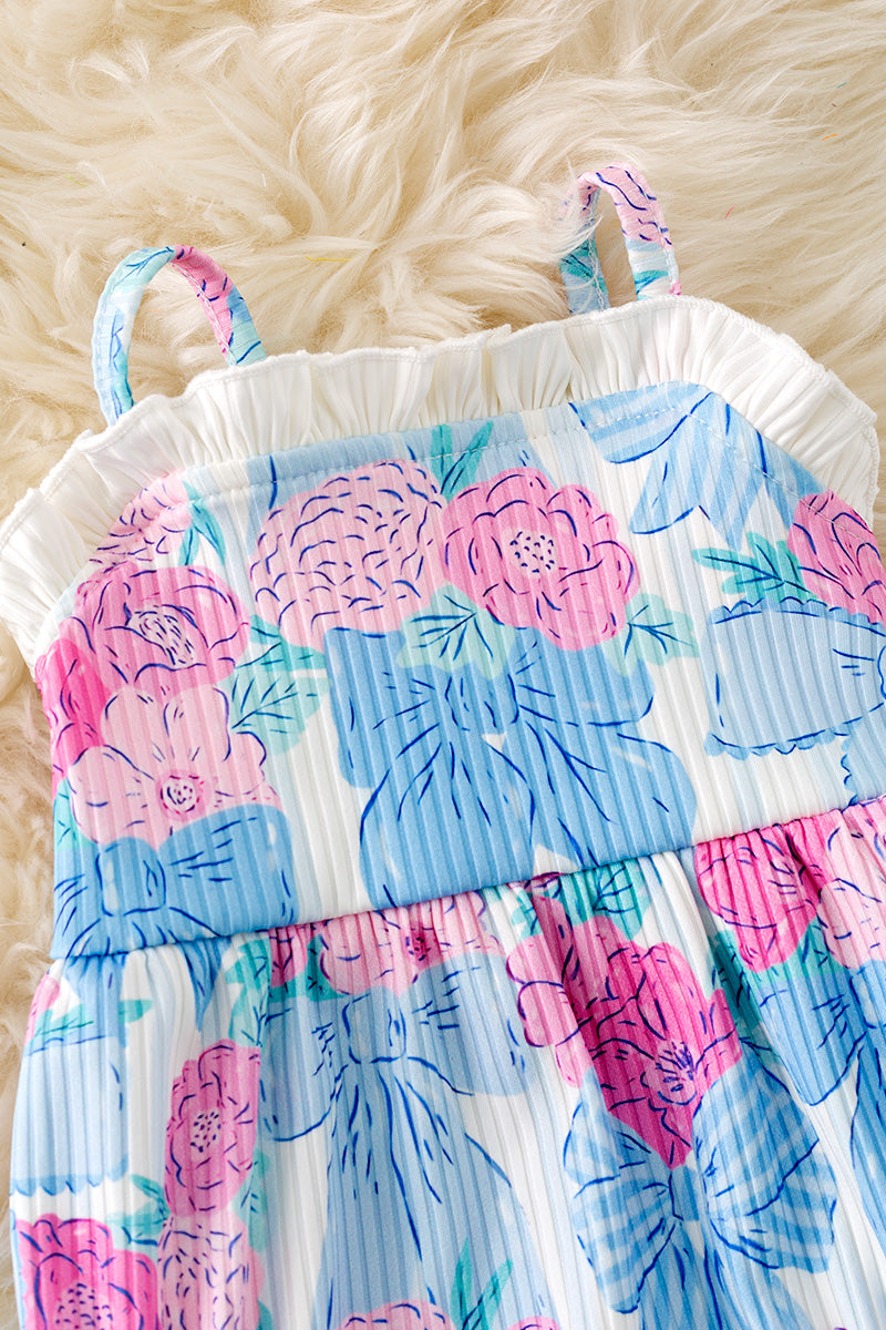Bow & floral printed bow baby romper w/ruffle hem. RPG50744