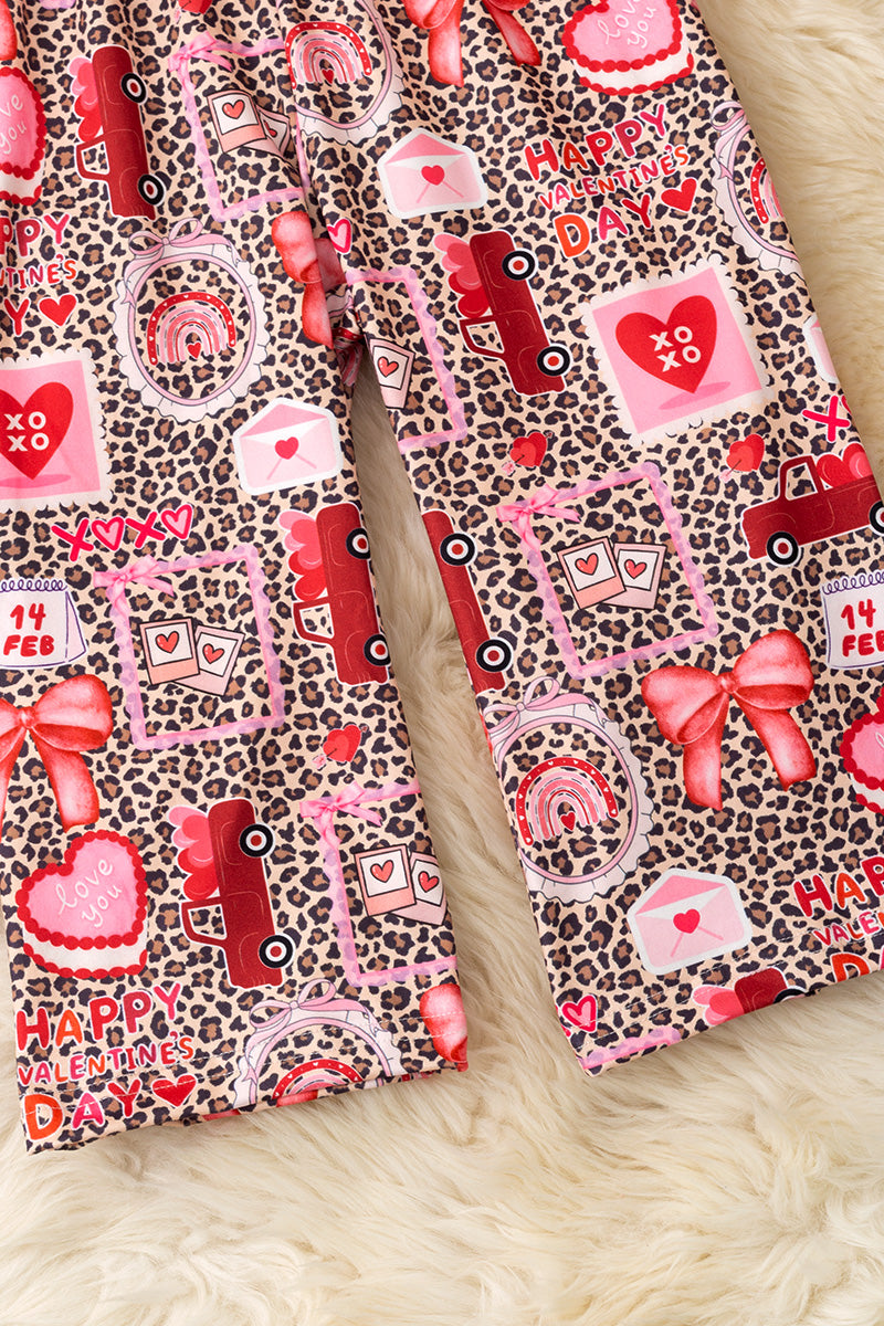 Cheetah w/ Valentines print girls jumpsuit.