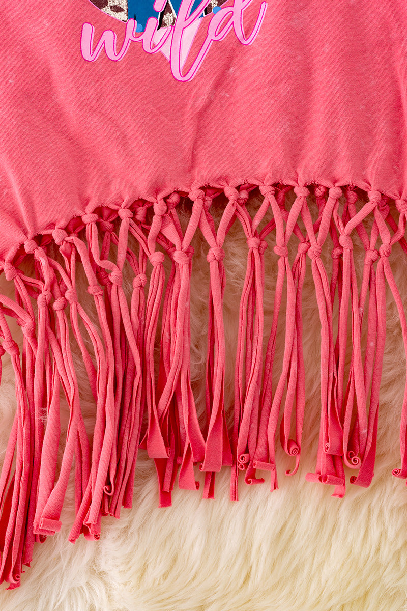 "Cowgirl Wild" Pink tank top w/ fringe