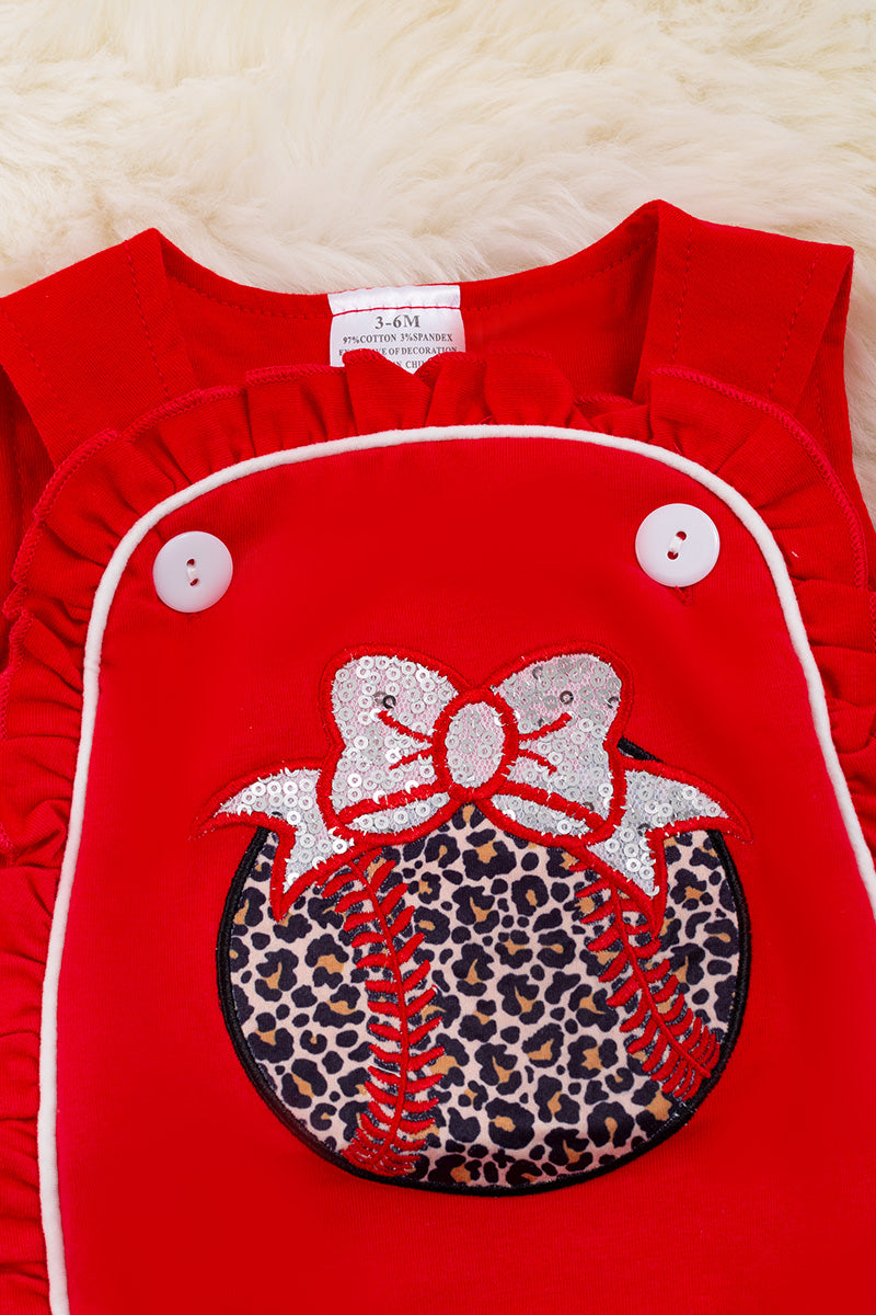 Red baseball printed onesie.