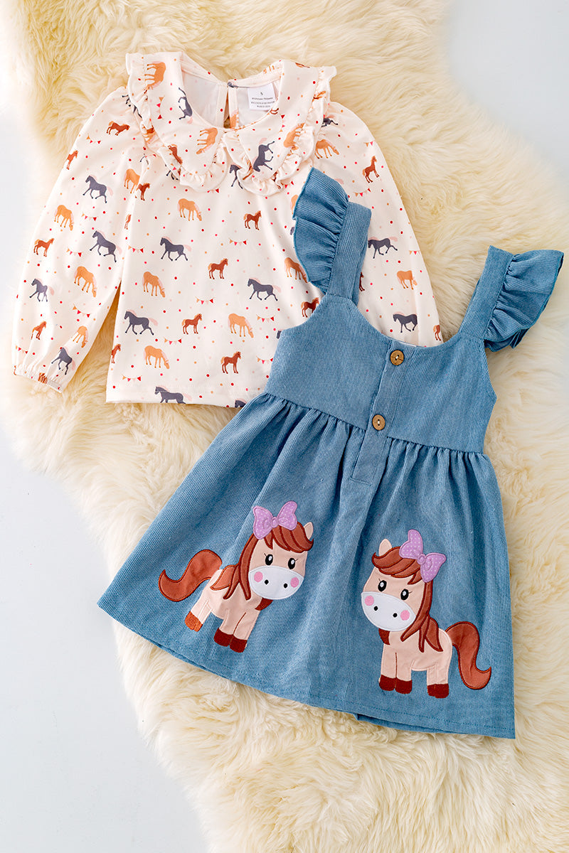 Pony Printed Overall Denim Dress