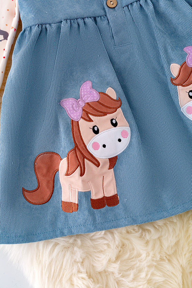 Pony Printed Overall Denim Dress