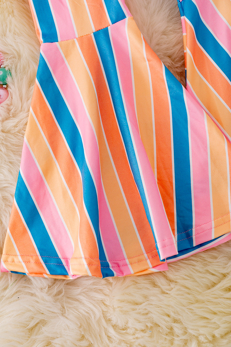 Girls back to school rainbow tee and stripe pants.