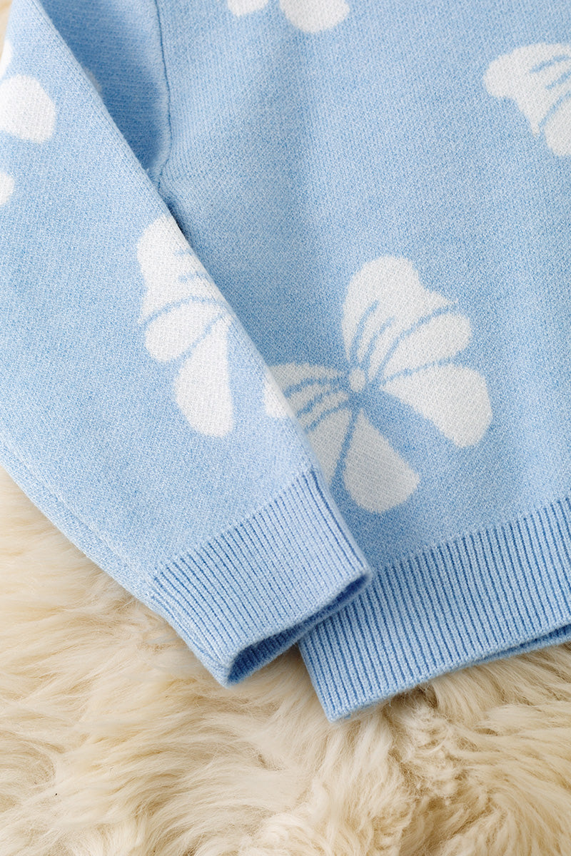 Lt. Blue bow printed knit sweater. TPG60409 -S-