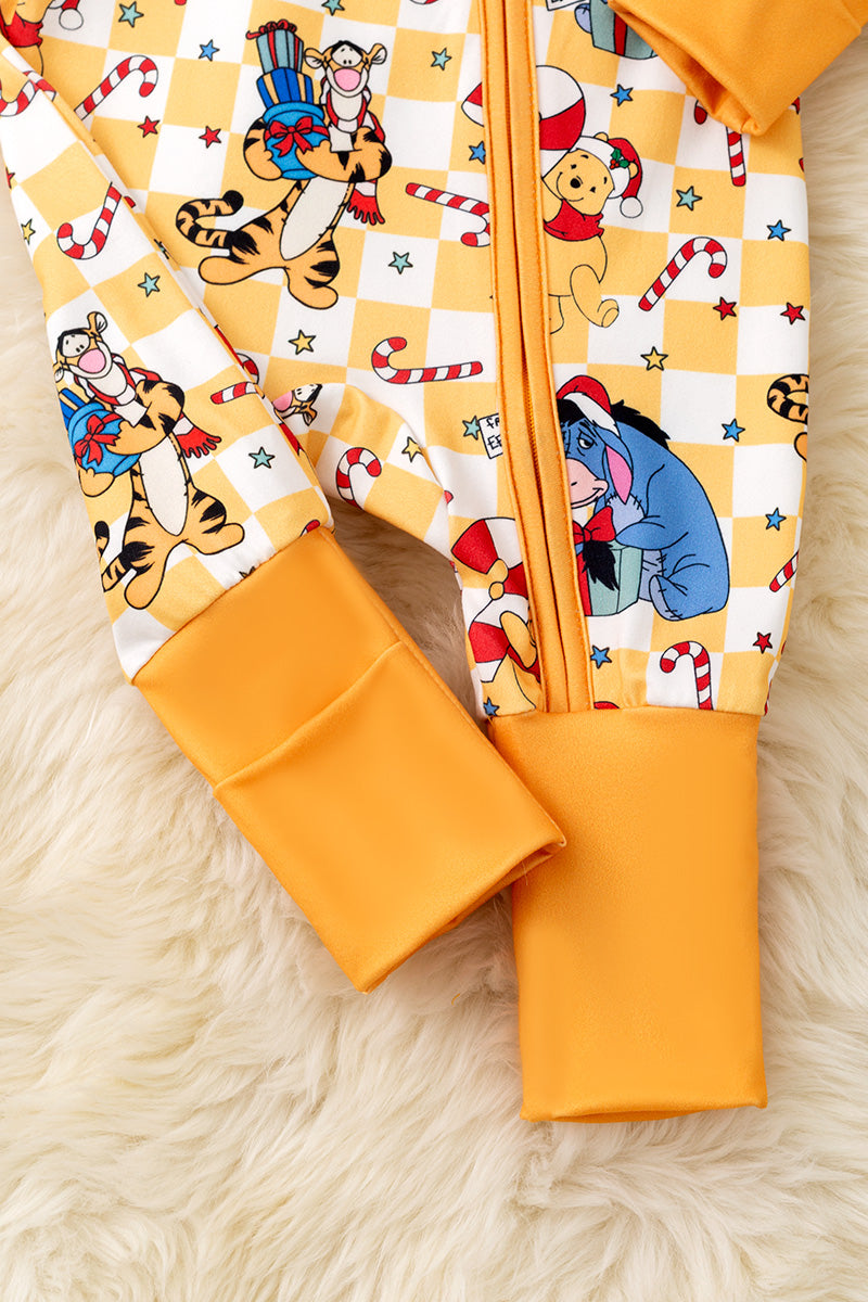 Honey Christmas character printed on checker baby bodysuit .