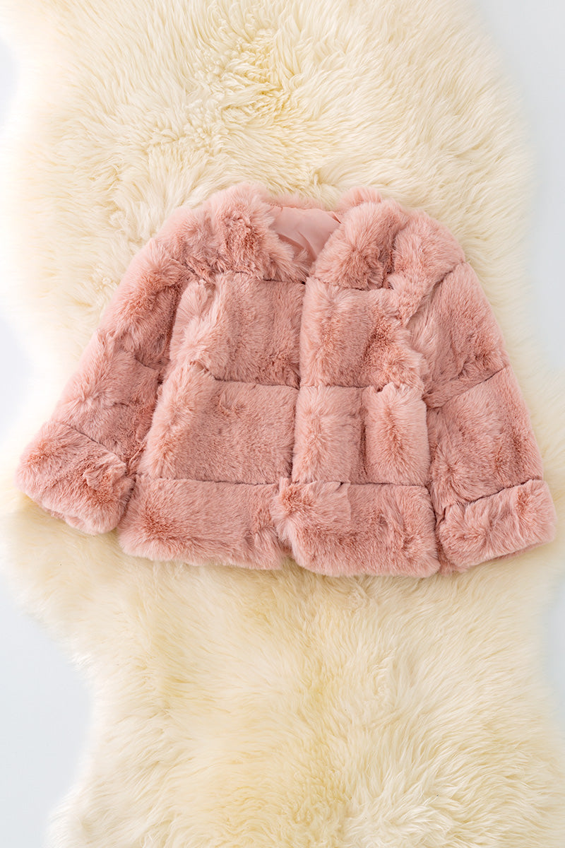 Furr puffy jacket, luxuries blush jacket.