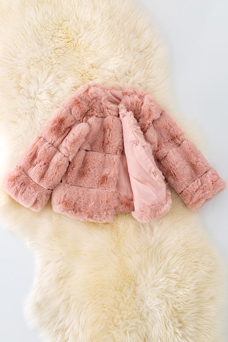 Furr puffy jacket, luxuries blush jacket.