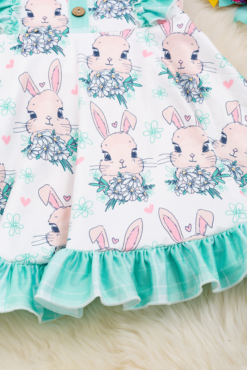 Easter bunny print dress w/ mint hem