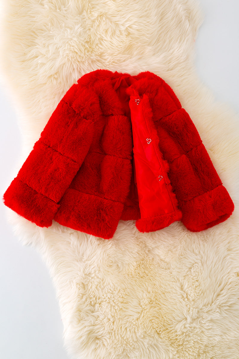 Red faux fur cozy jacket.