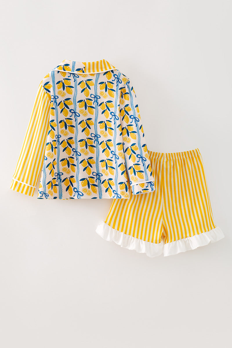 Half Lemon half stripe printed girls pajamas. PJG60440 -A-