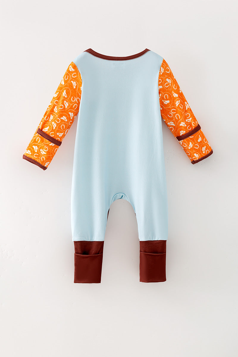 Little Buckaroo" western printed baby romper w/ fold over footie. RPB60578
