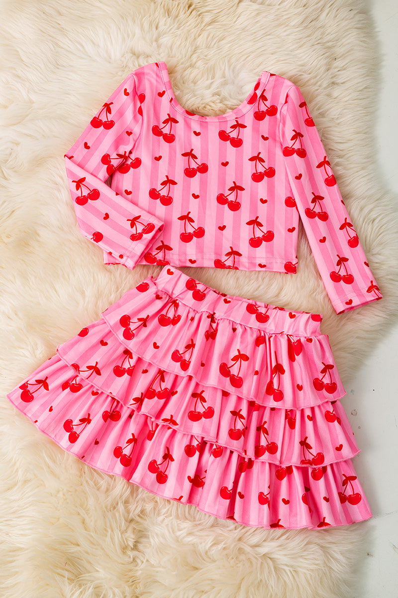Cherry & stripe long sleeve top & skort.