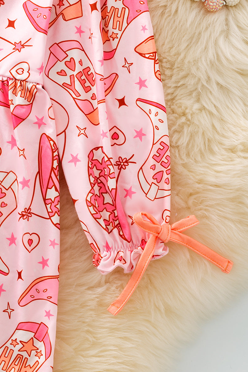 Yee Haw! Pink & orange western printed dress. DRG52621