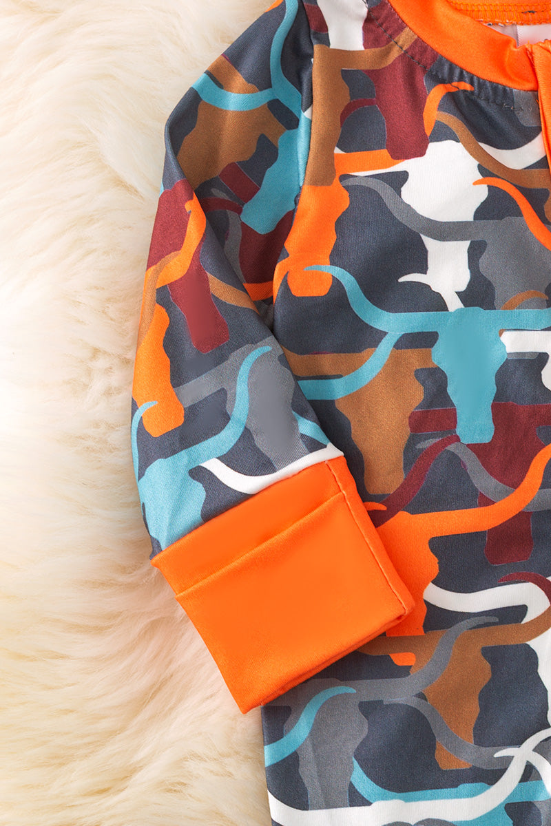 Multi-Color longhorn printed baby bodysuit.