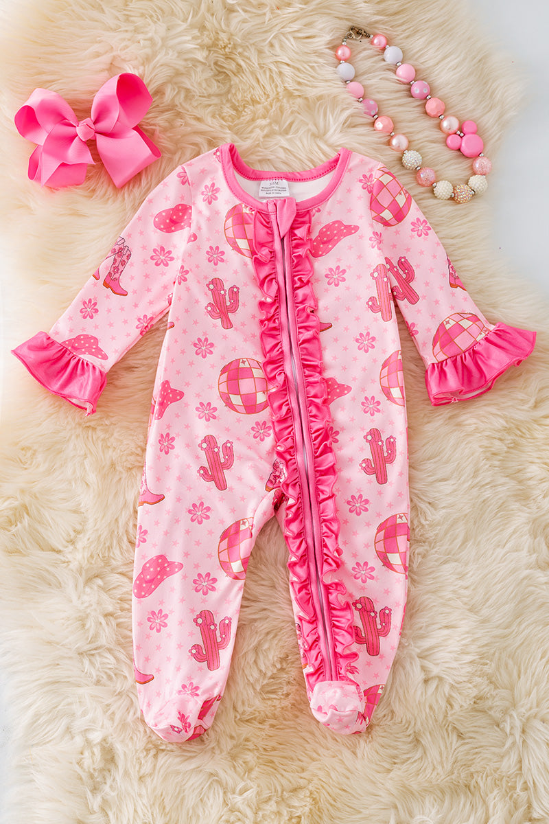 Pink Western disco printed baby bodysuit. RPG52265