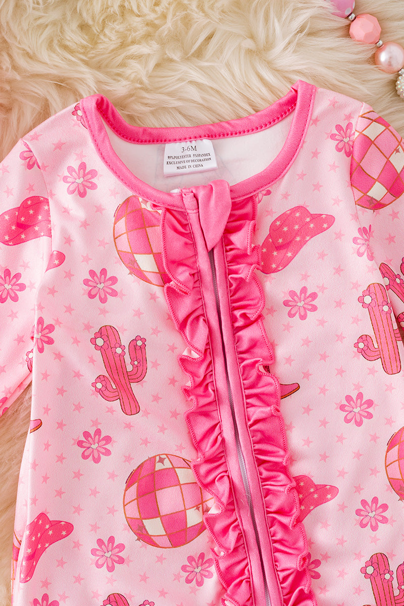 Pink Western disco printed baby bodysuit. RPG52265