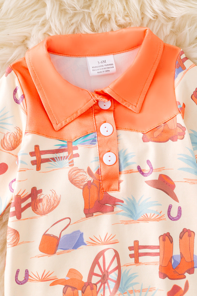 Ivory dessert printed boys baby bodysuit. RPG52261